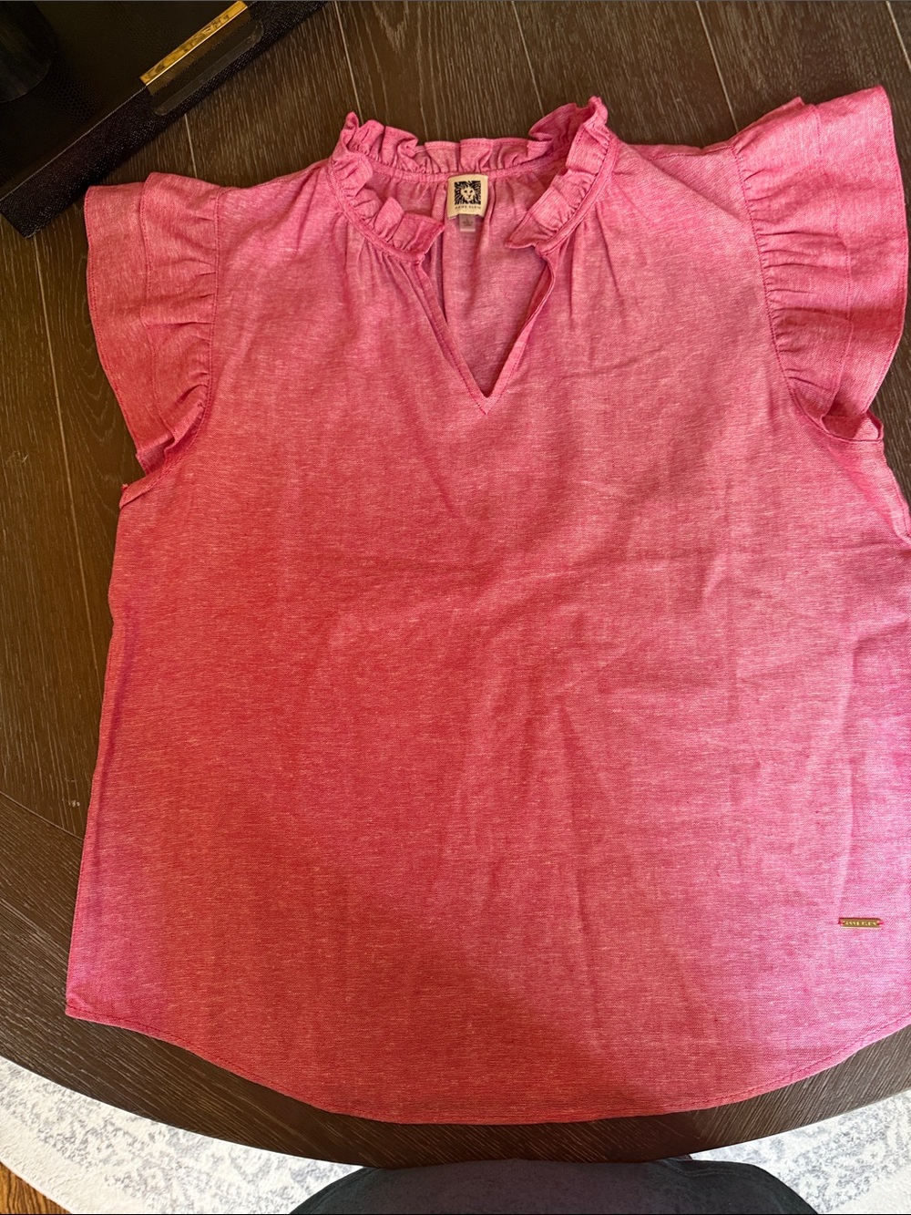 Anne Klein Pink Ruffle Neck Flutter Sleeve Blouse